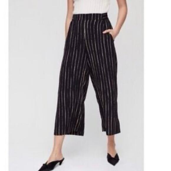 Wilfred ARITZIA Faun Black White Striped Pinstripe Wide-Leg Pants - Sz Medium - Picture 2 of 9